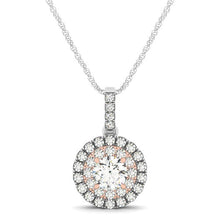 Load image into Gallery viewer, Round Shape Halo Diamond Pendant in 14k White and Rose Gold (1/2 cttw)