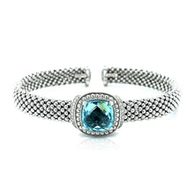 将图片加载到图库查看器,Popcorn Texture Cuff Bangle with Blue Topaz and Diamonds in Sterling Silver
