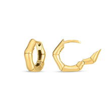 Load image into Gallery viewer, 14k Yellow Gold Bamboo Huggie Hoops