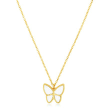 将图片加载到图库查看器,14k Yellow Gold High Polish Butterfly Peral Paste Necklace