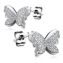 将图片加载到图库查看器,925 Silver CZ Paved Layered Butterfly Stud Earrings