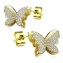 将图片加载到图库查看器,925 Silver CZ Paved Layered Butterfly Stud Earrings
