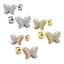 将图片加载到图库查看器,925 Silver CZ Paved Layered Butterfly Stud Earrings