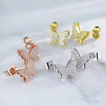 将图片加载到图库查看器,925 Silver CZ Paved Layered Butterfly Stud Earrings