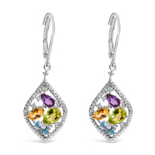 将图片加载到图库查看器,Sterling Silver Diamond Accent Multi Stone Rhombus Drop Earrings