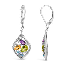 将图片加载到图库查看器,Sterling Silver Diamond Accent Multi Stone Rhombus Drop Earrings