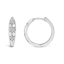 Load image into Gallery viewer, 10K White Gold 1/5 Cttw Lab Grown Diamond Three Stone Huggie Hoop Earrings