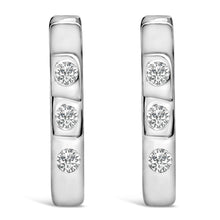 将图片加载到图库查看器,10K White Gold 1/10 Cttw Three Stone Lab Grown Diamond Oval Huggies Hoop Earrings