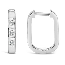 将图片加载到图库查看器,10K White Gold 1/10 Cttw Three Stone Lab Grown Diamond Oval Huggies Hoop Earrings
