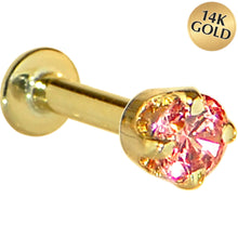 Load image into Gallery viewer, 16G Solid 14K Yellow Gold 3mm Salmon Cubic Zirconia Tragus Earring Stud