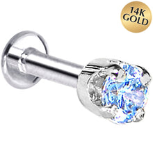 将图片加载到图库查看器,16G Solid 14K White Gold 3mm Plexi Blue Cubic Zirconia Tragus Earring Stud