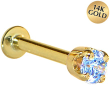 Load image into Gallery viewer, 16G Solid 14K Yellow Gold 3mm Plexi Blue Cubic Zirconia Tragus Earring Stud