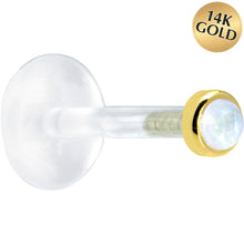 Load image into Gallery viewer, 16G 5/16 Solid 14K Yellow Gold 2mm Genuine Rainbow Moonstone Bioplast Tragus Earring Stud