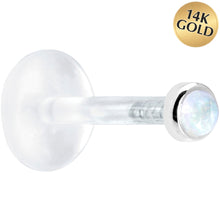 Load image into Gallery viewer, 16G 5/16 Solid 14K White Gold 2mm Genuine Rainbow Moonstone Bioplast Tragus Earring Stud