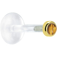 Load image into Gallery viewer, 16G 5/16 Solid 14K Yellow Gold 2mm Genuine Tiger Eye Bioplast Tragus Earring Stud