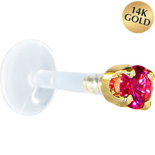 Load image into Gallery viewer, 16G 5/16 Solid 14K Yellow Gold 3mm Red Cubic Zirconia Bioplast Tragus Earring Stud