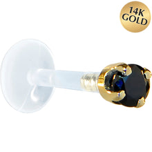 Load image into Gallery viewer, 16G 5/16 Solid 14K Yellow Gold 3mm Black Cubic Zirconia Bioplast Tragus Earring Stud