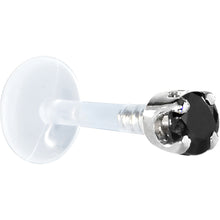 Load image into Gallery viewer, 16G 5/16 Solid 14K White Gold 3mm Black Cubic Zirconia Bioplast Tragus Earring Stud