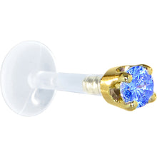Load image into Gallery viewer, 16G 5/16 Solid 14K Yellow Gold 3mm Arctic Blue Cubic Zirconia Bioplast Tragus Earring Stud