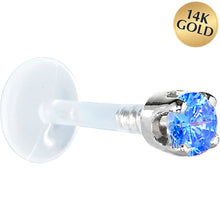 Load image into Gallery viewer, 16G 5/16 Solid 14K White Gold 3mm Arctic Blue Cubic Zirconia Bioplast Tragus Earring Stud
