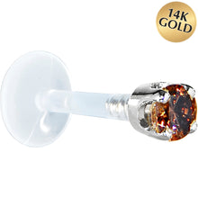 Load image into Gallery viewer, 16G 5/16 Solid 14K White Gold 3mm Brown Cubic Zirconia Bioplast Tragus Earring Stud