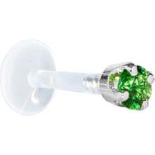 Load image into Gallery viewer, 16G 5/16 Solid 14K White Gold 3mm Green Cubic Zirconia Bioplast Tragus Earring Stud