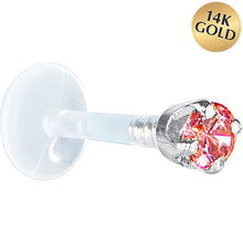 Load image into Gallery viewer, 16G 5/16 Solid 14K White Gold 3mm Salmon Cubic Zirconia Bioplast Tragus Earring Stud