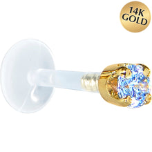 Load image into Gallery viewer, 16G 5/16 Solid 14K Yellow Gold 3mm Plexi Blue Cubic Zirconia Bioplast Tragus Earring Stud