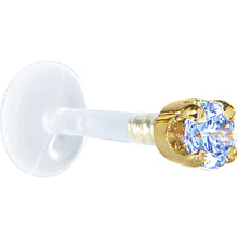Load image into Gallery viewer, 16G 5/16 Solid 14K Yellow Gold 3mm Plexi Blue Cubic Zirconia Bioplast Tragus Earring Stud