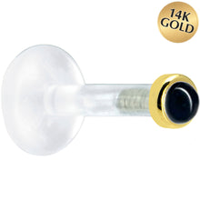 将图片加载到图库查看器,Solid 14K Yellow Gold 2mm Genuine Onyx Bioplast Push in Labret