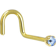 Load image into Gallery viewer, Solid 14K Yellow Gold 2mm Light Blue Cubic Zirconia Nose Ring