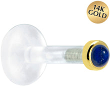 Load image into Gallery viewer, Solid 14K Yellow Gold 2mm Genuine Blue Lapis Lazuli Bioplast Push in Labret