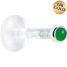 Load image into Gallery viewer, Solid 14K White Gold 2mm Genuine Jade Bioplast Push in Labret
