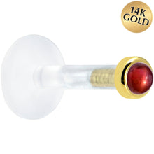 Load image into Gallery viewer, Solid 14K Yellow Gold 2mm Genuine Red Garnet Bioplast Push in Labret