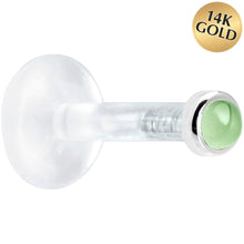 Load image into Gallery viewer, Solid 14K White Gold 2mm Genuine Peridot Bioplast Push in Labret