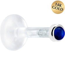 Load image into Gallery viewer, Solid 14K White Gold 2mm Genuine Blue Sapphire Bioplast Push in Labret