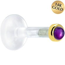 将图片加载到图库查看器,Solid 14K Yellow Gold 2mm Genuine Amethyst Bioplast Push in Labret