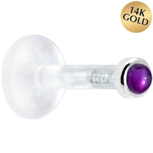 Load image into Gallery viewer, Solid 14K White Gold 2mm Genuine Amethyst Bioplast Push in Labret