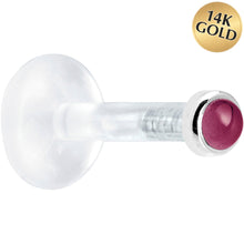 Load image into Gallery viewer, Solid 14K White Gold 2mm Genuine Rhodolite Garnet Bioplast Push in Labret