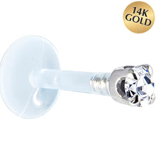 Load image into Gallery viewer, Solid 14K White Gold 1.5mm Genuine Diamond Bioplast Push in Labret