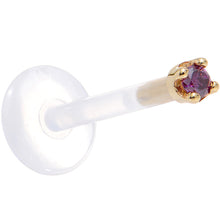 Load image into Gallery viewer, Solid 14K Yellow Gold 1.5mm Genuine Purple Diamond Bioplast Push in Labret