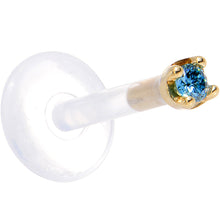 Load image into Gallery viewer, Solid 14K Yellow Gold 1.5mm Genuine Blue Diamond Bioplast Push in Labret