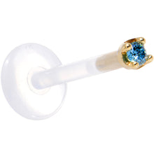 Load image into Gallery viewer, Solid 14K Yellow Gold 1.5mm Genuine Blue Diamond Bioplast Push in Labret