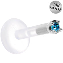 Load image into Gallery viewer, Solid 14K White Gold 1.5mm Genuine Blue Diamond Bioplast Push in Labret