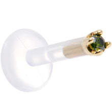 Load image into Gallery viewer, Solid 14K Yellow Gold 1.5mm Genuine Green Diamond Bioplast Push in Labret