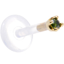 Load image into Gallery viewer, Solid 14K Yellow Gold 1.5mm Genuine Green Diamond Bioplast Push in Labret