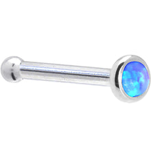 Load image into Gallery viewer, Solid 14K White Gold 2mm Blue Synthetic Opal Nose Ring