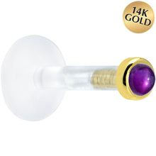 Load image into Gallery viewer, Solid 14K Yellow Gold 2mm Genuine Amethyst Bioplast Push in Monroe