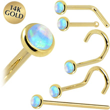 Load image into Gallery viewer, Solid 14K Yellow Gold 2mm Light Blue Synthetic Opal Nose Ring