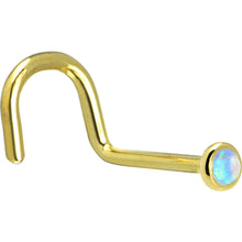 Load image into Gallery viewer, Solid 14K Yellow Gold 2mm Light Blue Synthetic Opal Nose Ring